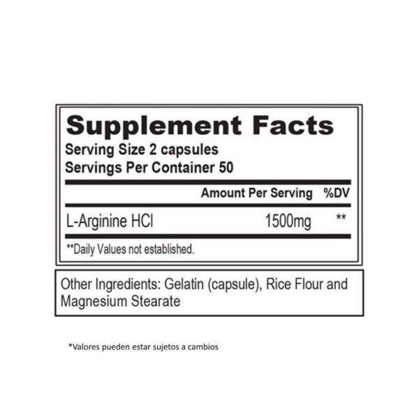 Evlution Nutrition 1500 mg de L arginina HCL 100 capsulasSuplemento de óxido nítrico de L-Arginina - Suplemento de óxido nítrico - Imagen 2