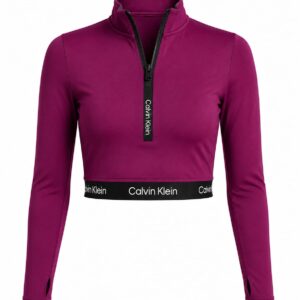 Calvin Klein Crop Top Deportivo de Manga Larga con Cierre 1/4 – Color Uva