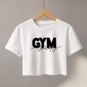 Camiseta Crop Top Mujer "GYM Therapy" – Blanca